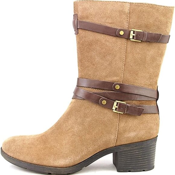 Bandolino Bdursal Suede Leather Buckle Mid-Calf Boots C367 - Picture 1 of 12